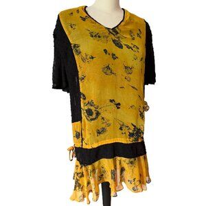 Religion We Live In Black Sheer Lacy Mini Dress Sz XS Black and Yellow Short Sle